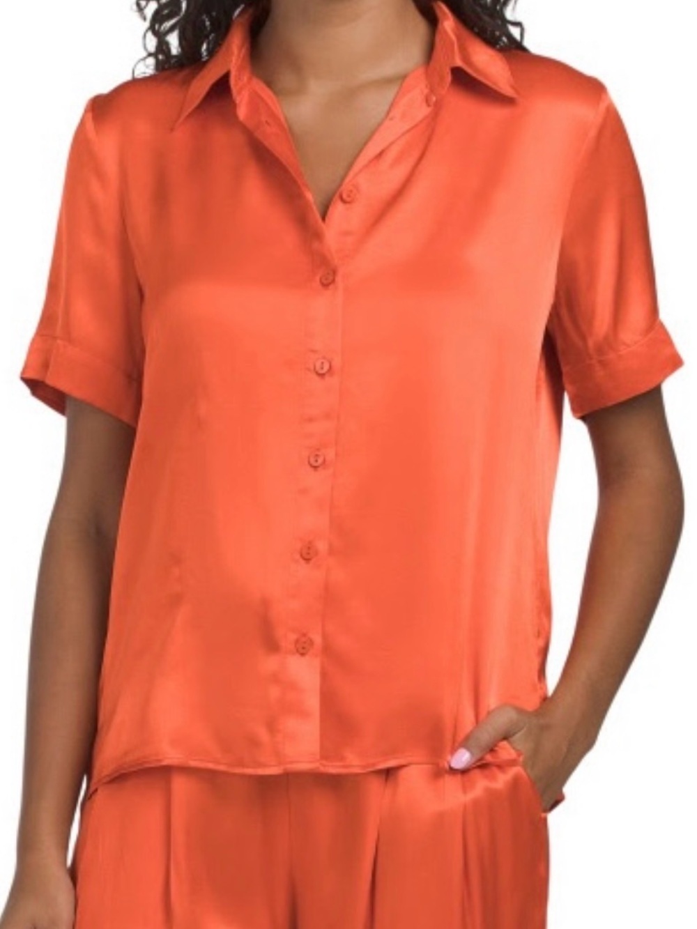 NWT NATION Odin Resort Satin Shirt Fiesta Orange Small